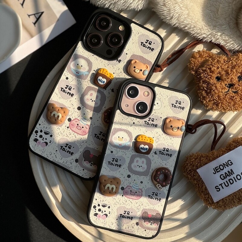 قاب موبایل اپل  بیسکوییت و دونات با آویز خرس پشمی (کدC1601) آیفون اپل