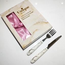 کارد و چنگال استیل یونیک سنگی سفید (12 پارچه 6 عدد کارد 6 عدد چنگال) - کارد و چنگال یونیک - کارد میوه خوری یونیک