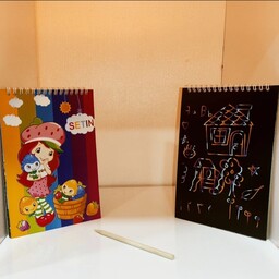 دفترچه جادویی با صفحات مشکی و مداد مخصوص چوبی
