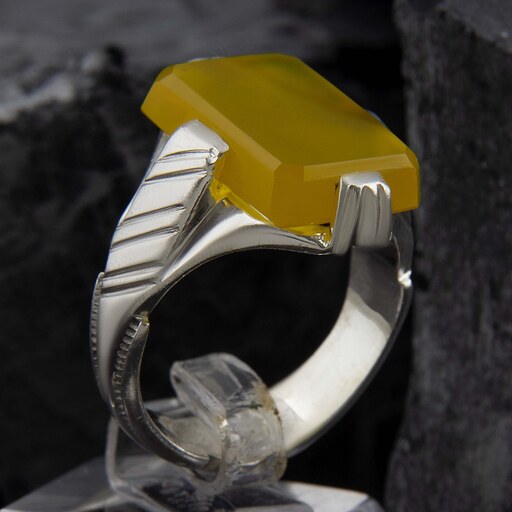 انگشتر نقره مردانه بازرگانی میلادی مدل سنگ عقیق زرد شرف الشمس رکاب دست ساز کد AM2870