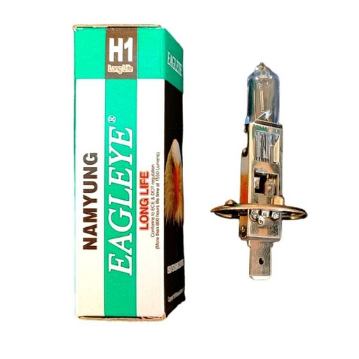 لامپ هالوژن پروژکتوری پایه H1 بیسیم ساخت کره برند Eagleye عقاب اصلی مدل Long Life 55W توان 55 وات کد P14.5s 
