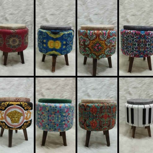 پاف مراکشی و صندلی چهار پایه طرح های زیبای سنتی و کلاسیک 
پایه بلند چوبی با رویه پارچه ای برای اتاق خواب و گوشه پذیرایی 