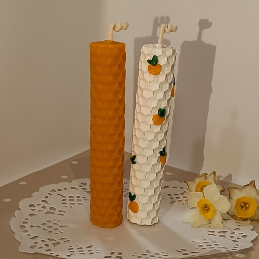 شمع دست ساز استوانه ای دوعددی مدل پرتقال