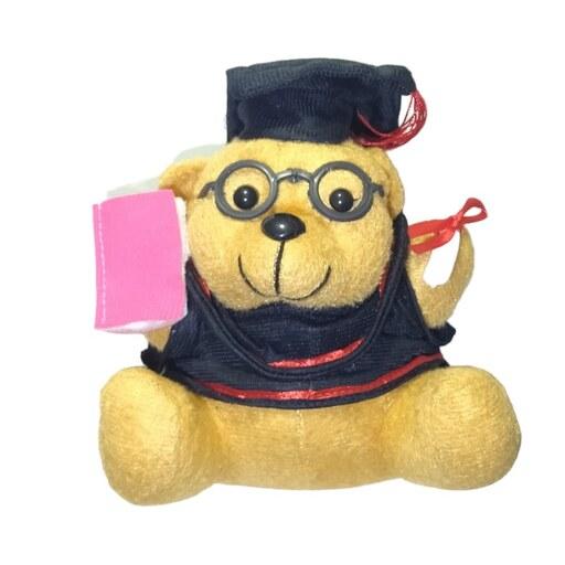عروسک خرس درسخون عینکی 40 سانتی با کتاب و کلاه فارغ التحصیلی دانشگاه 