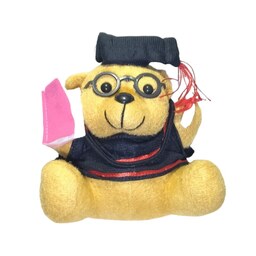 عروسک خرس درسخون عینکی 40 سانتی با کتاب و کلاه فارغ التحصیلی دانشگاه 