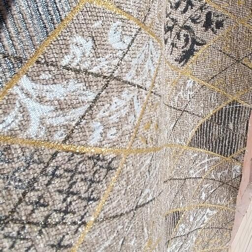پارچه مخمل شانل روپشتی رومبلی درجه یک رنگ کرم طلایی طرح جدید