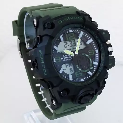 ساعت جی شاک مشکی سبز   مردانه دوزمانه اسپرت G-SHOCk  دوموتوره SPORTضدآب کرنومتردار آلارم 