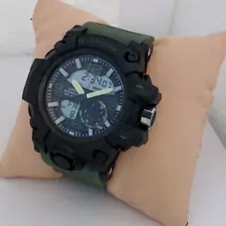 ساعت جی شاک مشکی سبز   مردانه دوزمانه اسپرت G-SHOCk  دوموتوره SPORTضدآب کرنومتردار آلارم 