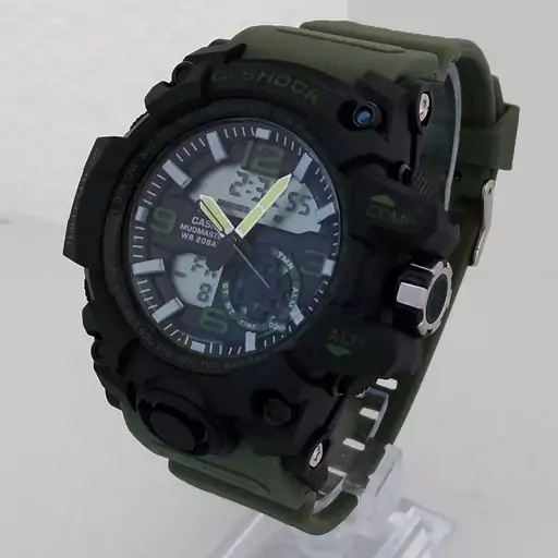 ساعت جی شاک مشکی سبز   مردانه دوزمانه اسپرت G-SHOCk  دوموتوره SPORTضدآب کرنومتردار آلارم 