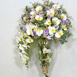 گلدان پایه دار گل مصنوعی ارکیده ارتفاع 130 گل لمسی با کیفیت 