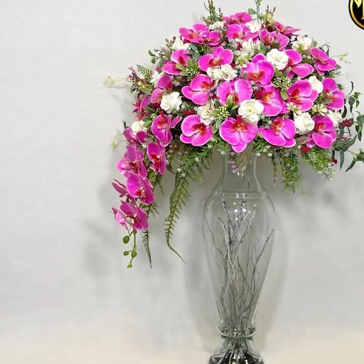 گلدان پایه دار گل مصنوعی ارکیده ارتفاع 130 گل لمسی با کیفیت 