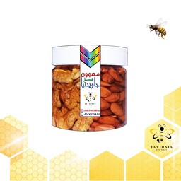 معجون عسل ترکیب جذاب بادام ایرانی و مغز گردو  360 گرمی با ترکیب مساوی مغزیجات 