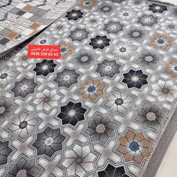 گلیم فرش ماشینی نقشه ستاره رنگ نقره ای 12متری