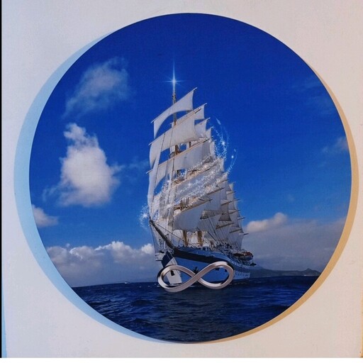 تابلو فنگ شویی  کشتی با نماد افزایش فروش با نماد بی نهایت قطر 30 سانتی متر 
