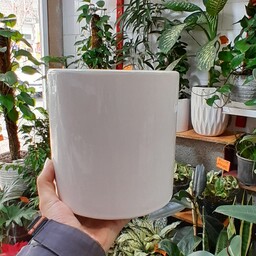 گلدان استوانه ای سرامیکی سفید( قطر 16 ارتفاع 16)