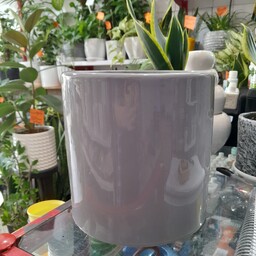 گلدان استوانه ای سرامیکی طوسی (قطر 22 سانت و ارتفاع  23 سانت