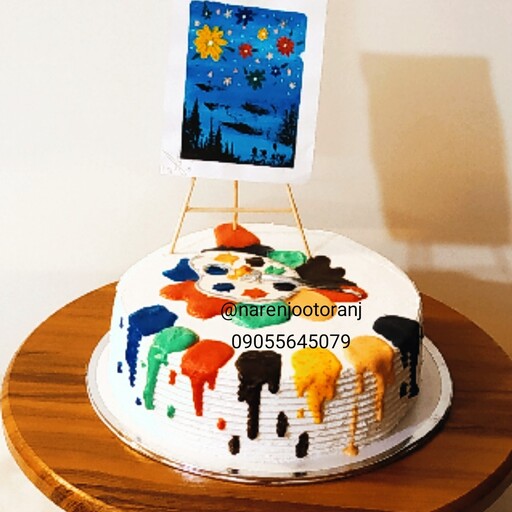 کیک خامه ای مدل  نقاش باشی  کیک مشاغل با فیلینگ موز و گردو 