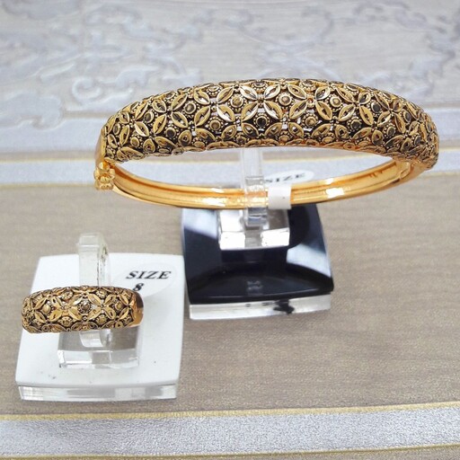 ست دستبند و انگشتر پرنس رنگ ثابت بدون حساسیت با آبکاری طلا از برند بین المللی سرشناس Prance