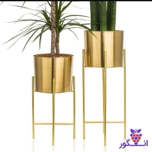 پایه گلدان فلزی طلایی قطر 26 سانتی  ارتفاع 30 سانتی متر 