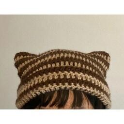 کلاه، کلاه گربه ای، کلاه گوش گربه ای ترند، کلاه کت بینی، بافته شده با کاموای مرغوب در رنگ دلخواه شما