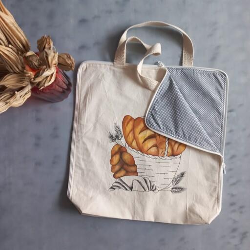 کیف نان سه لایه با نقاشی پارچه لایه میانی پلاستیک 