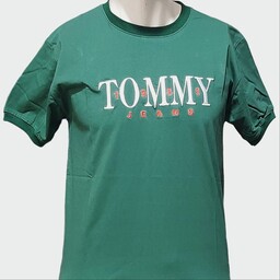 تیشرت مردانه مارک تامی رنگ سبز تهیه شده از نخ پنبه اعلا  باکیفیت بالا و تن خور عالی