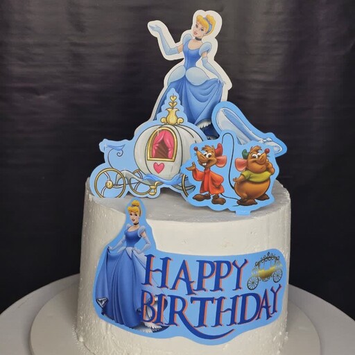 کیک تولد دخترانه طرح سیندرلا چاپ غیرخوراکی فیلینگ موز و گردو به همراه جعبه تحویل حضوری یا ارسال با اسنپ بر عهده مشتری
