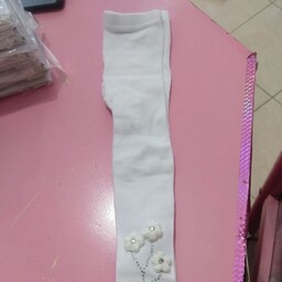 جوراب شلواری دخترانه طرح گل سفید سایز 0-2-3