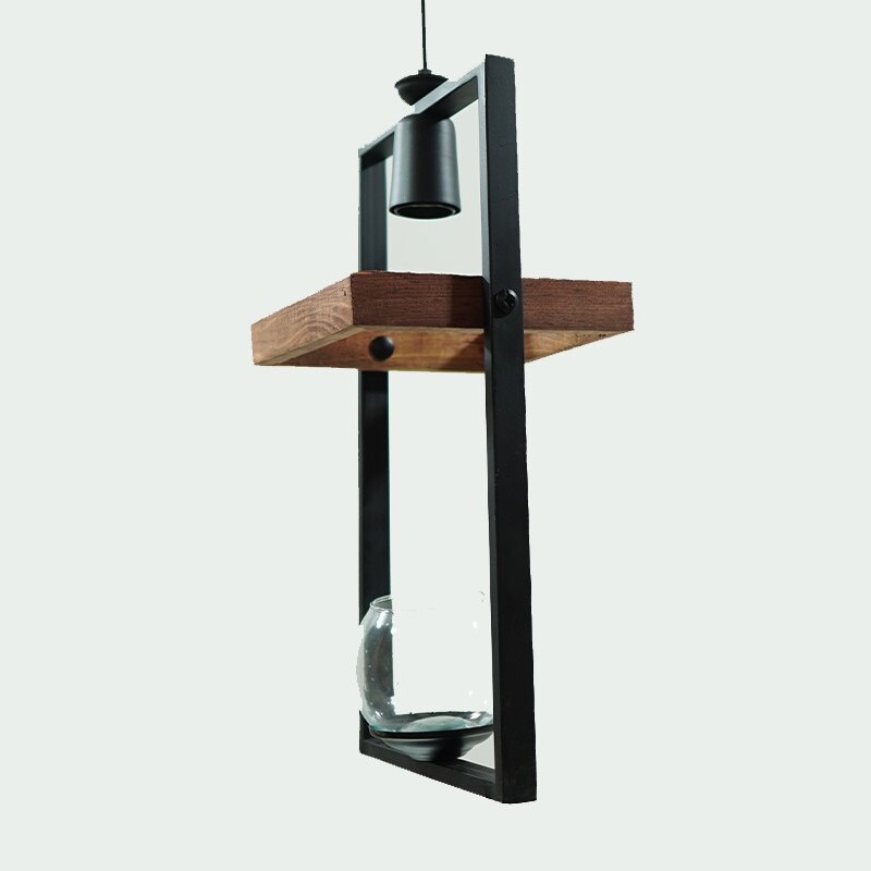 لوستر فلزی چوبی مدل رستا گلدانی