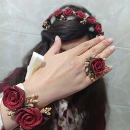 ست تاج و دستبند و انگشتر حنا  برای مراسم حنابندان  قابل سفارش در رنگ دلخواه