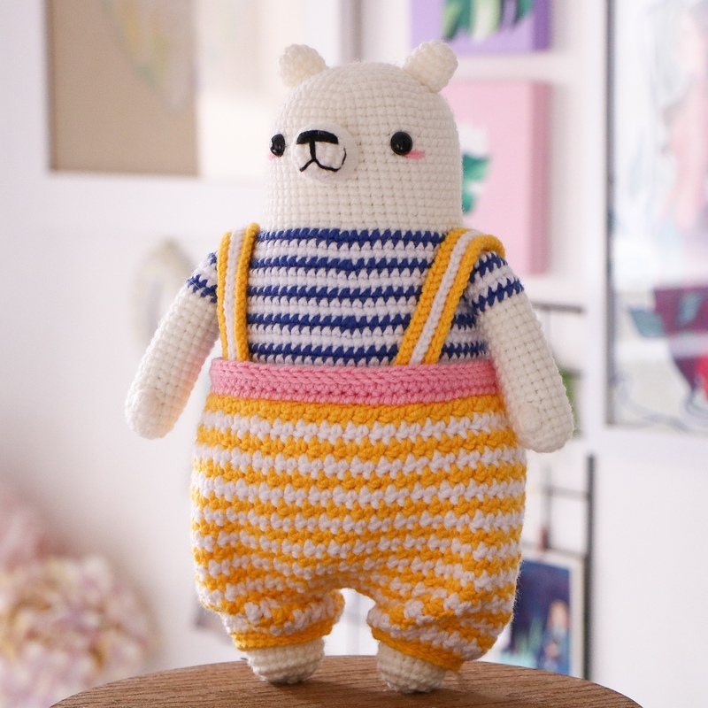 عروسک کاموایی قلاب بافی مدل خرس قطبی دستبافت
