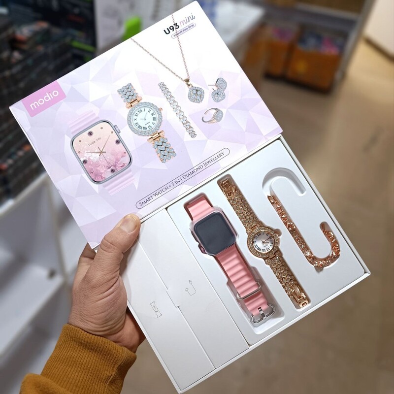ساعت هوشمند  Modio U10 Ultra Mini دخترانه همراه ساعت مجلسی نگین دار دست بندیقیمت1597000تومان فروش به صورت تک و عمده 