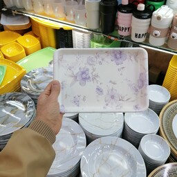 سینی ترکیب ملامین پلاستیک طرح گل بنفش 17 در 24 قابل استفاده در ظرفشویی