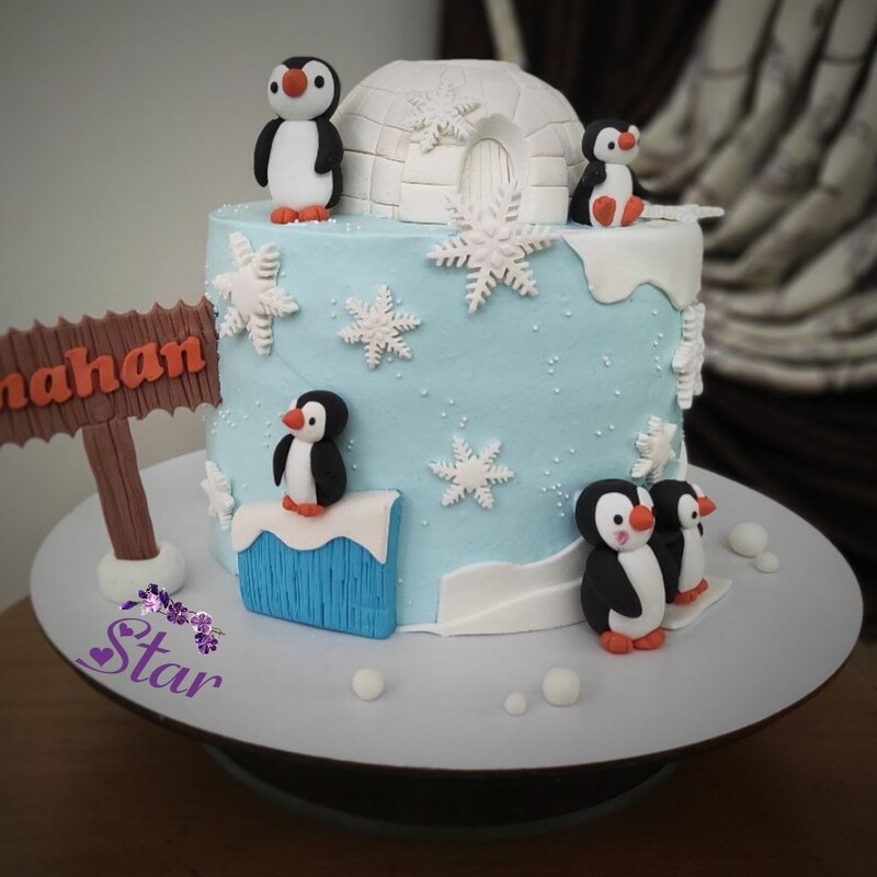 کیک تم پنگوئن و زمستان(1500 گرم)(پسکرایه هزینه ارسال موقع تحویل بر عهده مشتری میباشد .)