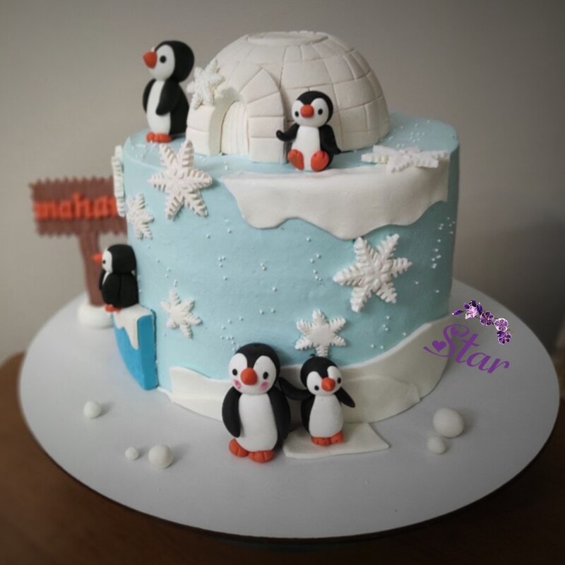 کیک تم پنگوئن و زمستان(1500 گرم)(پسکرایه هزینه ارسال موقع تحویل بر عهده مشتری میباشد .)