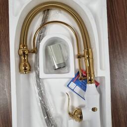 شیرالات رستاک ظرفشویی فنری مدل آرسن رنگ سفید طلا بسیار سنگین جنس درجه 1 و استاندارد و دارای نشان کیفیت ایزوو 9001