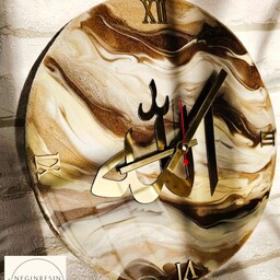ساعت دیواری رو میزی الله قطر 25 سانت رزینی قهوه ای شکلاتی کرمی  طلایی