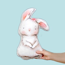 کوسن عروسکی مخمل یک رو طرح خرگوش  پشت ساده توپر مخصوص سیسمونی و اتاق کودک