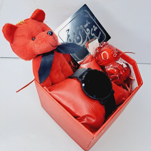 باکس کادو هدیه زنانه ساعت شکلات و خرس ارسال رایگان 