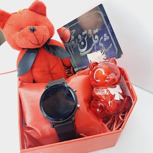 باکس کادو هدیه زنانه ساعت شکلات و خرس ارسال رایگان 
