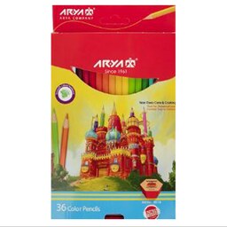مداد رنگی 36 رنگ جعبه مقوایی آریا  طرح قلعه  به همراه تراش کد  3018