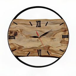 ساعت دیواری چوبی روستیک با رینگ فلزی  قطر 40