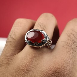 انگشتر نقره مردانه عقیق یمنی سرخ 