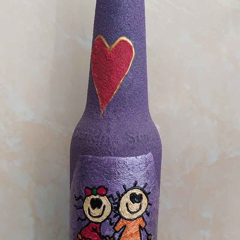 ویترای روی ظروف (بطری روز عشق ولنتاین (طرح عروسکی) کد 21