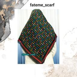روسری نخ پنبه طرح هرمس سیا اسکارف قواره 135 رنگ مشکی دور ریش چهار فصل 