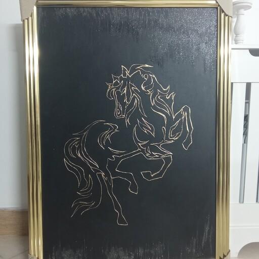 تابلو نقاشی برجسته ورق طلا اسب