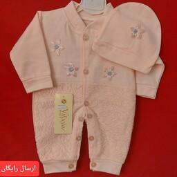 لباس نوزادی سرهمی شکوفه گلبهی ( مناسب بیمارستان و بدو تولد ) با ارسال رایگان به سراسرکشور  