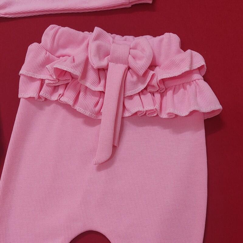 لباس نوزادی دو تکه شیک دخترونه صورتی رنگ ( سایز 1 ، 2 و 3 ) عیدانه با ارسال رایگان به سراسرکشور  