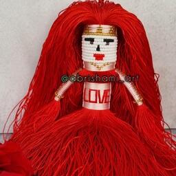 عروسک اویز منجوق بافی( زندانبافت) قرمز سفید 14