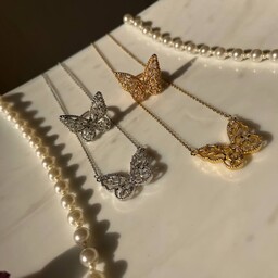 ست پروانه طلایی و نقره گردنبند و انگشتر دستبند اشانتیون